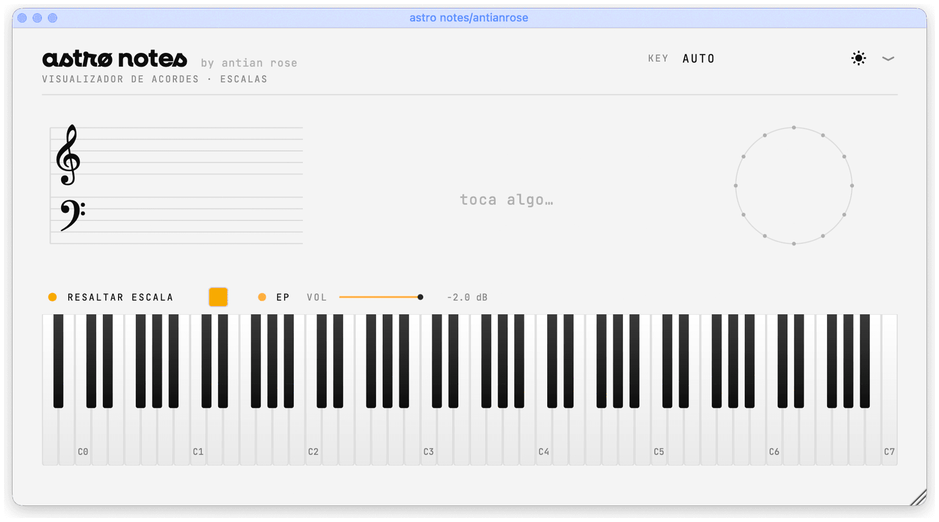Astro Notes — visualizador de acordes y escalas MIDI